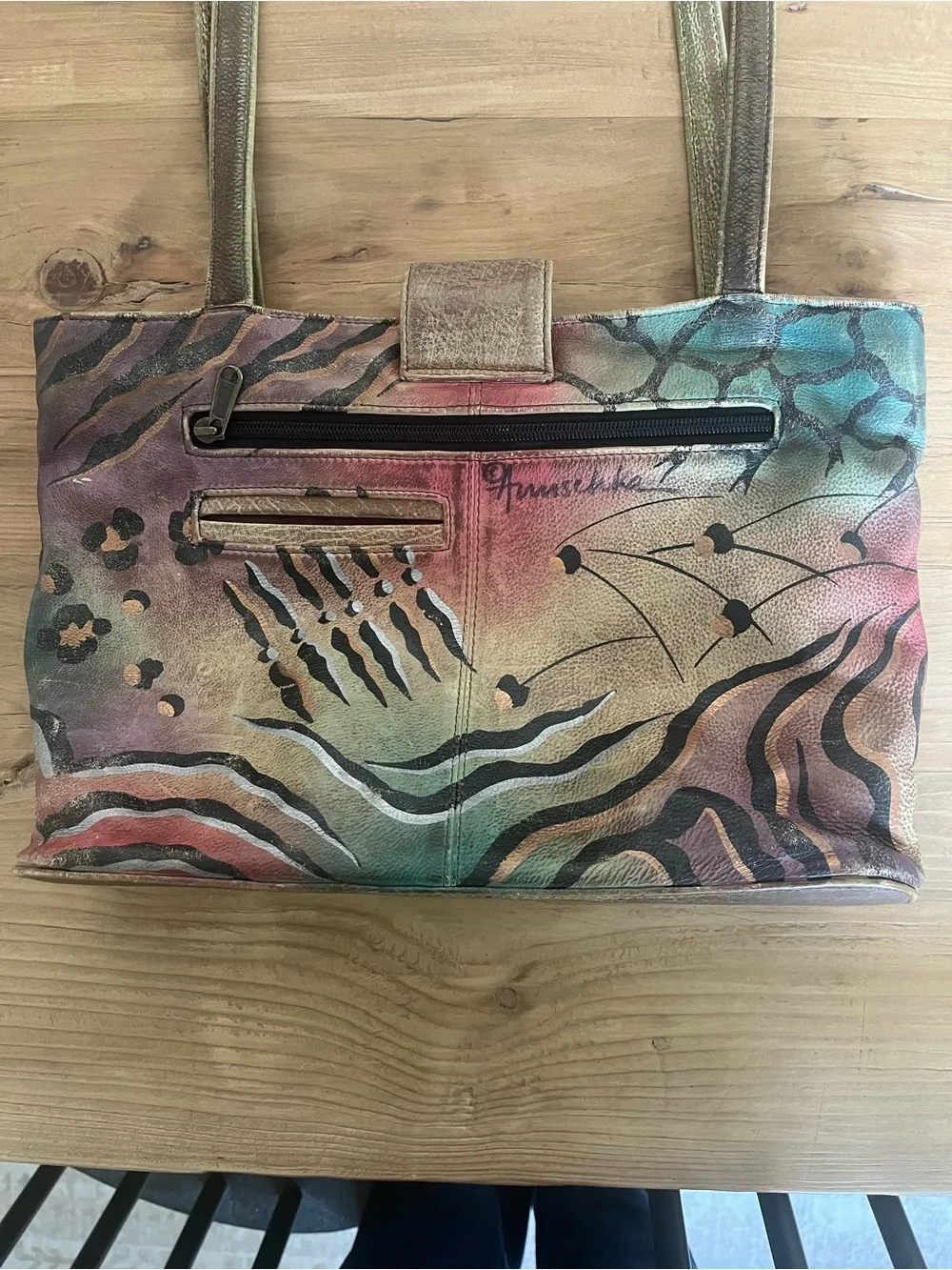 Anuschka Hand-Painted Authentic Leather Bag Tiger Stripes + Leopard Spots Y2K